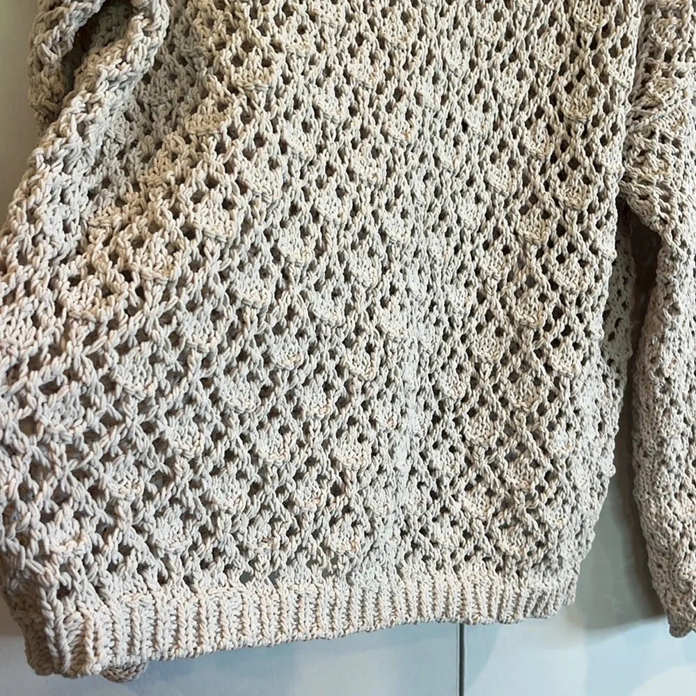 Artelier by Nicole Miller Open Chunky Knit Crochet Sweater Off Shoulder V Neck